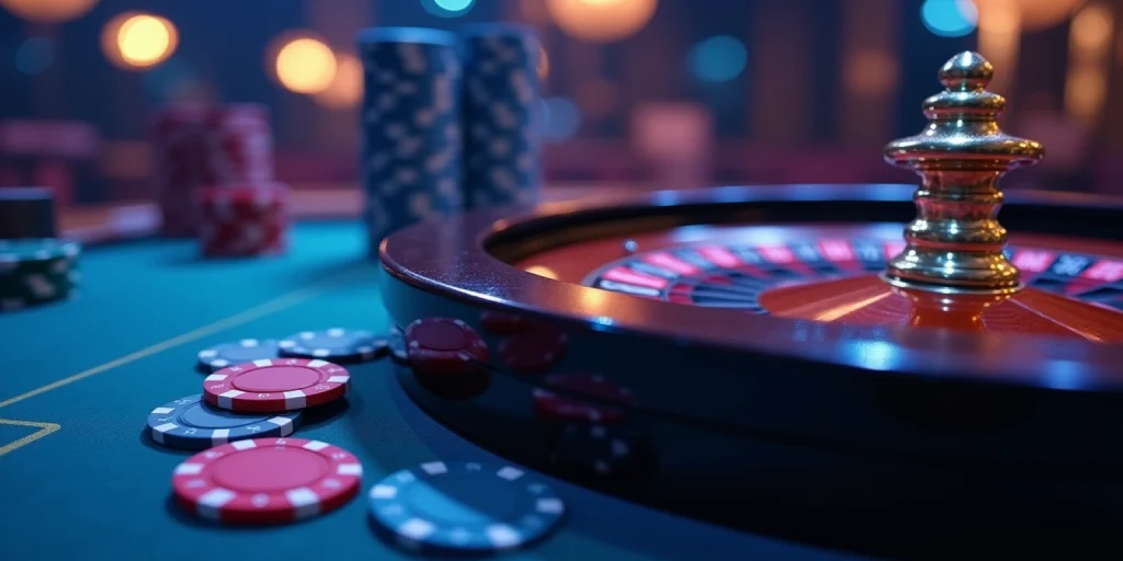 casino chips and roulette in blue tons.